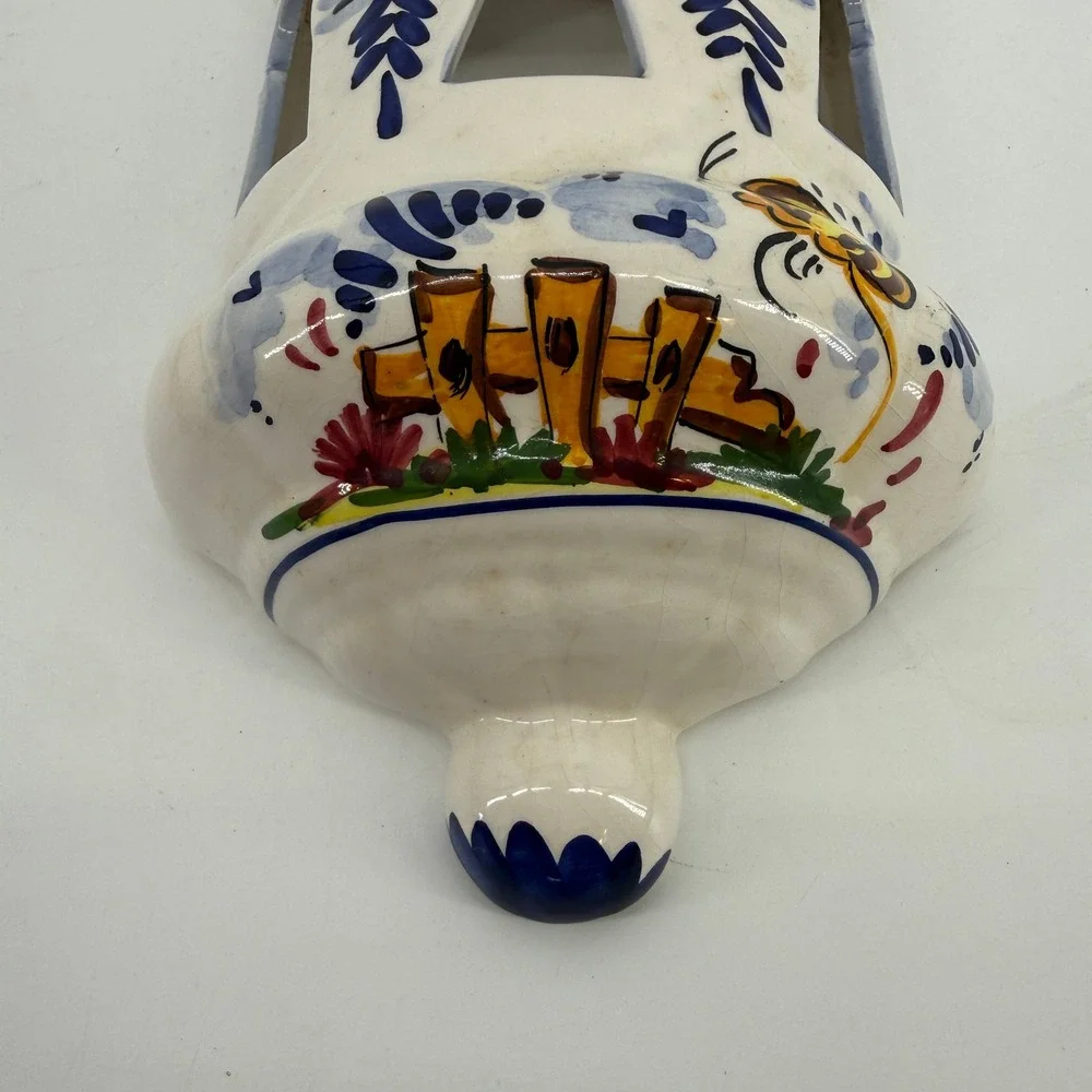 Ceramic Wall Pocket Home Decor Wall‎ Sconce White Hand Painted Mediterranean